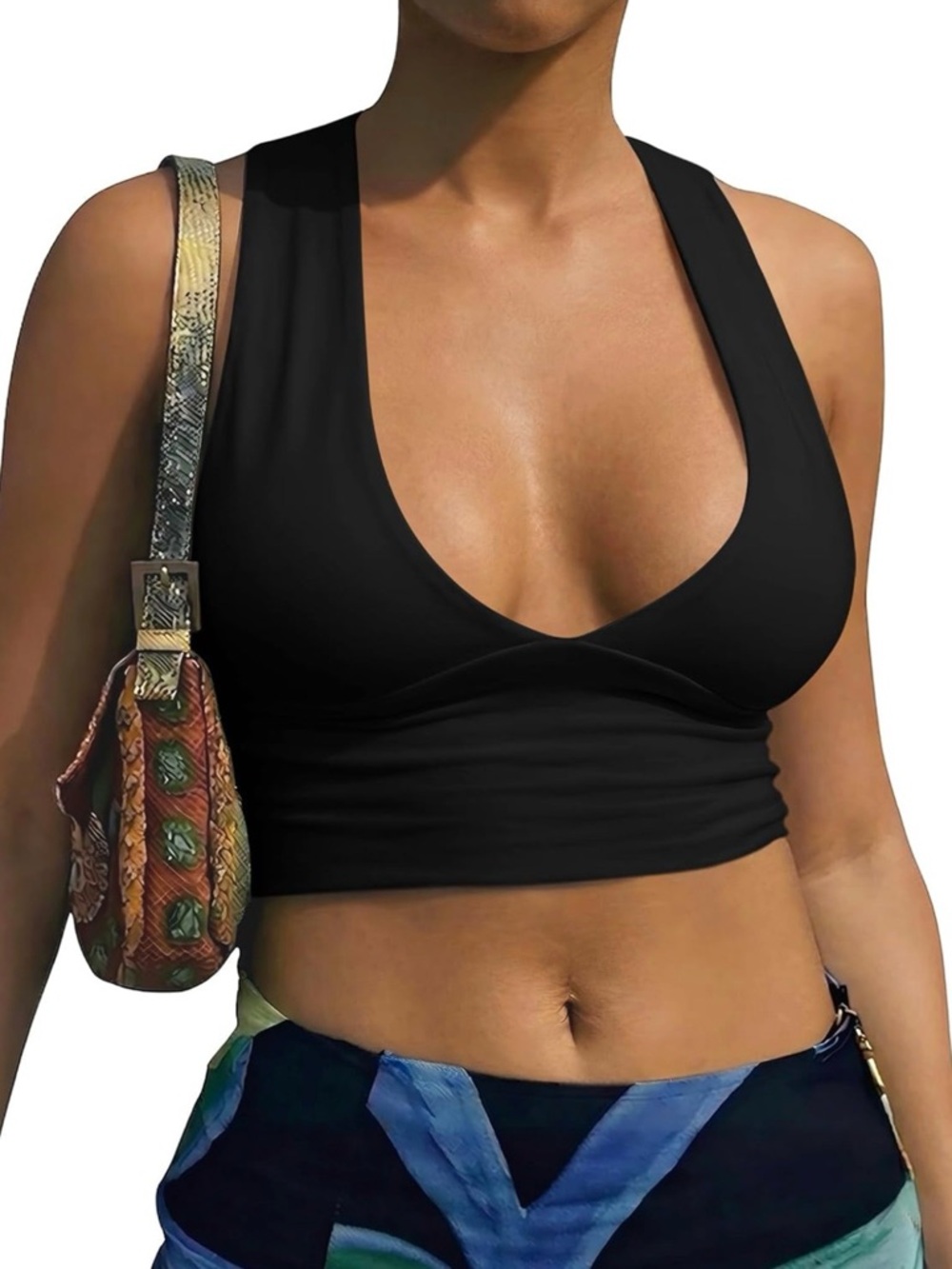 Black Plunge Neck Top